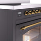 ILVE Nostalgie II 48" Induction Range with Element Stove and Electric Oven in Matte Graphite with Brass Trim, UPI486NMPMGG
