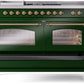 ILVE Nostalgie II 60" Dual Fuel Propane Gas Range in Emerald Green with Brass Trim, UP60FSNMPEGGLP