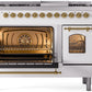 ILVE Nostalgie II 48" Dual Fuel Natural Gas Range in White with Brass Trim, UP48FNMPWHG