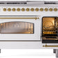 ILVE Nostalgie II 48" Dual Fuel Natural Gas Range in White with Brass Trim, UP48FNMPWHG
