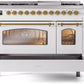 ILVE Nostalgie II 48" Dual Fuel Natural Gas Range in White with Brass Trim, UP48FNMPWHG