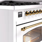 ILVE Nostalgie II 48" Dual Fuel Natural Gas Range in White with Brass Trim, UP48FNMPWHG
