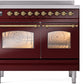 ILVE Nostalgie II 40" Induction Range with Element Stove and Electric Oven in Burgundy with Brass Trim, UPDI406NMPBUG