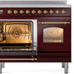 ILVE Nostalgie II 40" Induction Range with Element Stove and Electric Oven in Burgundy with Brass Trim, UPDI406NMPBUG