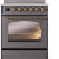 ILVE Nostalgie II 30" Induction Range with Element Stove and Electric Oven in Matte Graphite with Brass Trim, UPI304NMPMGG