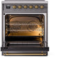 ILVE Nostalgie II 30" Induction Range with Element Stove and Electric Oven in Matte Graphite with Brass Trim, UPI304NMPMGG