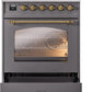 ILVE Nostalgie II 30" Induction Range with Element Stove and Electric Oven in Matte Graphite with Brass Trim, UPI304NMPMGG