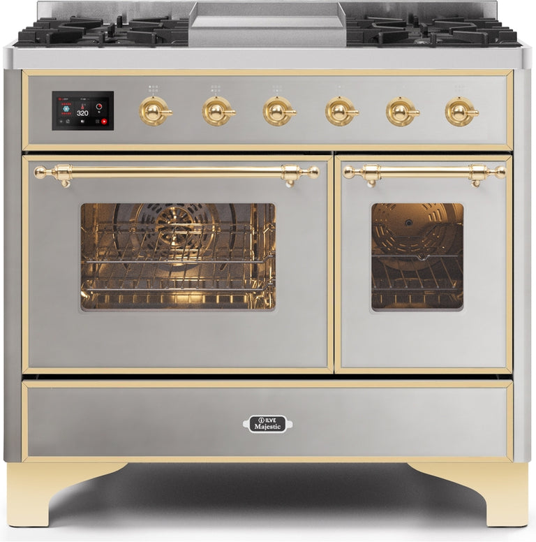 ILVE Majestic II 40" Dual Fuel Natural Gas Range in Stainless Steel with Brass Trim, UMD10FDNS3SSG
