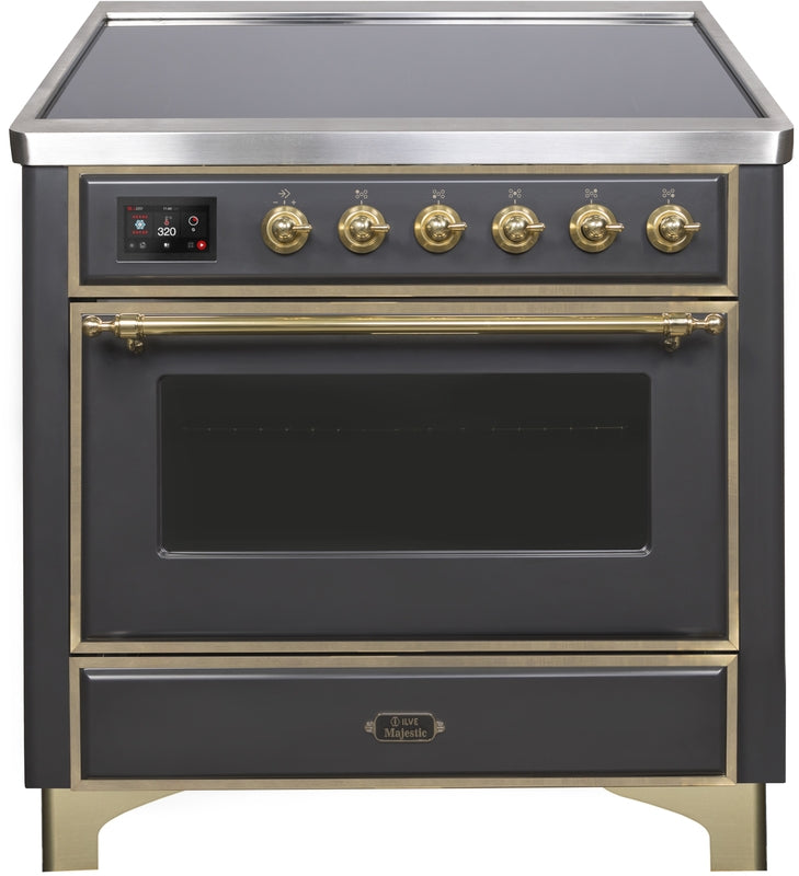 ILVE Majestic II 36" Induction Range with Element Stove and Electric Oven in Matte Graphite with Brass Trim, UMI09NS3MGG