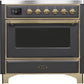 ILVE Majestic II 36" Induction Range with Element Stove and Electric Oven in Matte Graphite with Brass Trim, UMI09NS3MGG