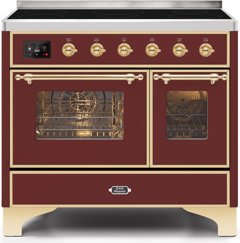 ILVE Majestic II 40" Induction Range with Element Stove and Electric Oven in Burgundy with Brass Trim, UMDI10NS3BUG