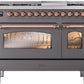 ILVE Nostalgie II 48" Dual Fuel Natural Gas Range in Matte Graphite with Copper Trim, UP48FNMPMGP