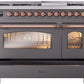 ILVE Nostalgie II 48" Dual Fuel Natural Gas Range in Matte Graphite with Copper Trim, UP48FNMPMGP