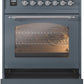 ILVE Nostalgie II 30" Dual Fuel Natural Gas Range in Blue Grey with Chrome Trim, UP30NMPBGC