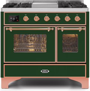 ILVE Majestic II 40" Dual Fuel Natural Gas Range in Emerald Green with Copper Trim, UMD10FDNS3EGP