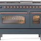 ILVE Nostalgie II 48" Dual Fuel Natural Gas Range in Blue Grey with Copper Trim, UP48FNMPBGP