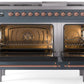 ILVE Nostalgie II 48" Dual Fuel Propane Gas Range in Blue Grey with Copper Trim, UP48FNMPBGPLP