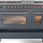 ILVE Nostalgie II 48" Dual Fuel Natural Gas Range in Blue Grey with Copper Trim, UP48FNMPBGP