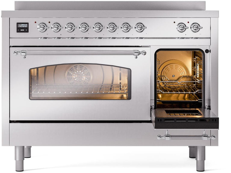 ILVE Nostalgie II 48" Induction Range with Element Stove and Electric Oven in Stainless Steel with Chrome Trim, UPI486NMPSSC