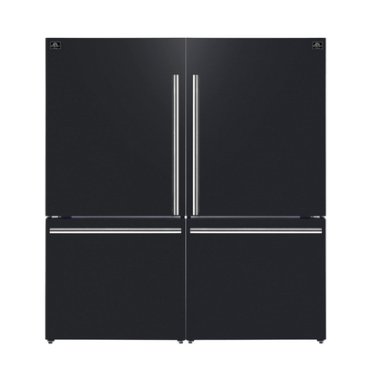 FORNO Espresso Milano 62" 34.4 cu. ft. Side-By-Side Refrigerator with Ice Maker in Black with Silver Handles