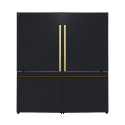 FORNO Espresso Milano 62" 34.4 cu. ft. Side-By-Side Refrigerator with Ice Maker in Black with Antique Brass Handles
