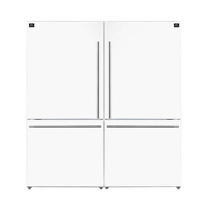 FORNO Espresso Milano 62" 34.4 cu. ft. Side-By-Side Refrigerator with Ice Maker in White with Silver Handles