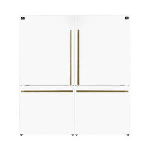 FORNO Espresso Milano 62" 34.4 cu. ft. Side-By-Side Refrigerator with Ice Maker in White with Antique Brass Handles