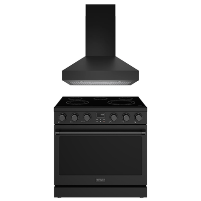 THOR Contemporary Package - 36" Electric Range and Range Hood in Black, AP-ARE36B
