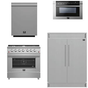 FORNO Appliance Package - 36 Inch Gas Range, 60 Inch Refrigerator, Microwave Drawer, Dishwasher, AP-FFSGS6244-36-7