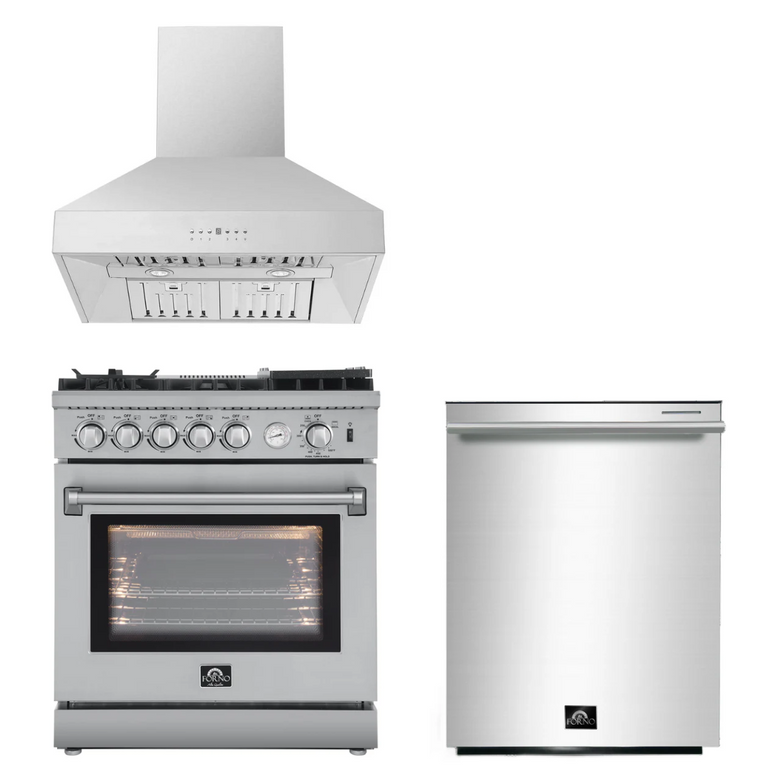 Forno Appliance Package - 30" Gas Range, 30" Range Hood, Dishwasher, AP-FFSGS6276-30-W-2