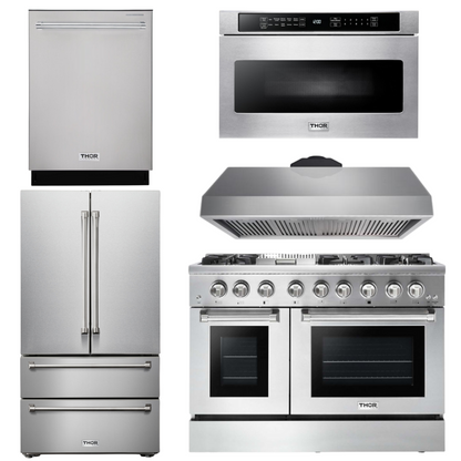 THOR Kitchen Package - 48" Propane Dual Fuel Range, Range Hood, Refrigerator, Dishwasher, Microwave, AP-HRD4803ULP-7