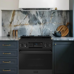 Gordon Ramsay by THOR Kitchen Package - 30" Gas Range, 30" Refrigerator with Ice Maker and Dishwasher in Black Matte with Black Accents, AP-RSG30B-1