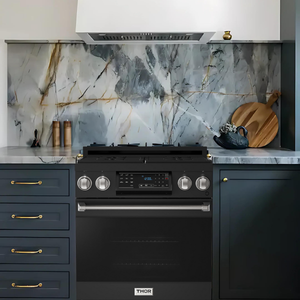 Gordon Ramsay by THOR Kitchen Package - 30" Gas Range, 30" Refrigerator with Ice Maker and Dishwasher in Black Matte with Stainless Steel Accents, AP-RSG30B-SS-1