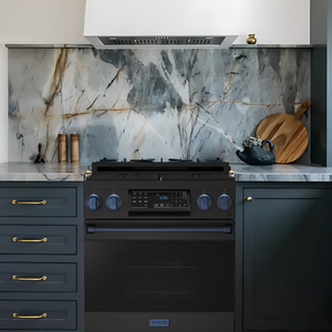 Gordon Ramsay by THOR Kitchen Package - 30" Gas Range, 30" Refrigerator with Ice Maker and Dishwasher in Black Matte with Navy Blue Accents, AP-RSG30BLP-BLU-1