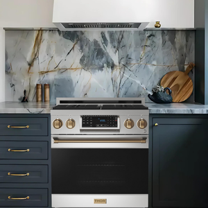 Gordon Ramsay by THOR Kitchen Package - 30" Gas Range, 30" Refrigerator with Ice Maker and Dishwasher in Stainless Steel with Bronze Accents, AP-RSG30LP-BRZ-1