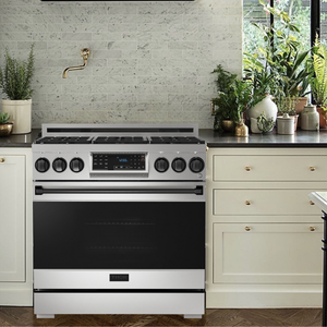 Gordon Ramsay by THOR Kitchen Package - 36" Gas Range, 30" Refrigerator with Ice Maker and Dishwasher in Stainless Steel with Black Accents, AP-RSG36-BLK-1