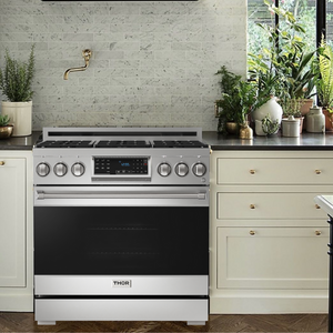Gordon Ramsay by THOR Kitchen Package - 36" Gas Range, 30" Refrigerator with Ice Maker and Dishwasher in Stainless Steel, AP-RSG36LP-1