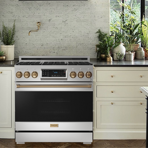 Gordon Ramsay by THOR Kitchen Package - 36" Gas Range, 30" Refrigerator with Ice Maker and Dishwasher in Stainless Steel with Bronze Accents, AP-RSG36LP-BRZ-1