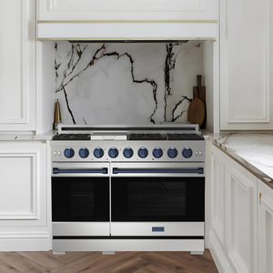 Gordon Ramsay by THOR Kitchen Package - 48" Gas Range, 36" Refrigerator with Ice Maker and Dishwasher in Stainless Steel with Navy Blue Accents, AP-RSG48E-BLU-2