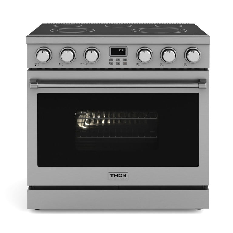 Thor Contemporary Package - 36" Electric Range, Range Hood, Refrigerator, Dishwasher and Microwave, Thor-AP-ARE36-C95