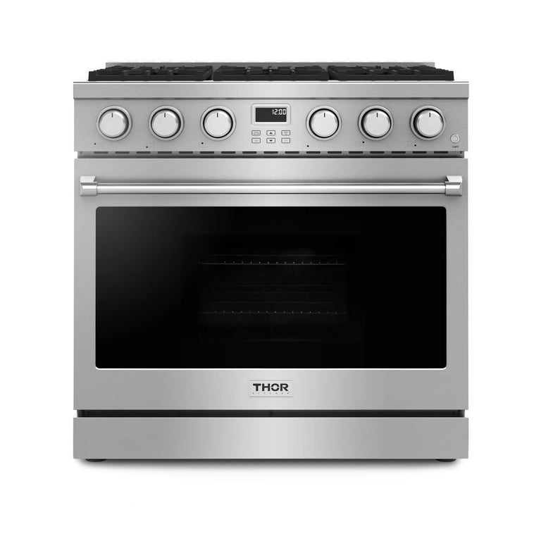 Thor Contemporary Package - 36" Gas Range, Range Hood, Refrigerator, Dishwasher, Microwave and Wine Cooler, Thor-AP-ARG36-A132