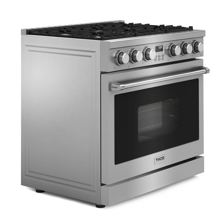 Thor Contemporary Package - 36" Gas Range, Range Hood, Refrigerator, Dishwasher, Microwave and Wine Cooler, Thor-AP-ARG36-A141