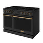 THOR Kitchen Contemporary 48" 7.6 cu. ft. Natural Gas Range with Convection Oven in Black with Bronze Accents, ARG48B-BRZ