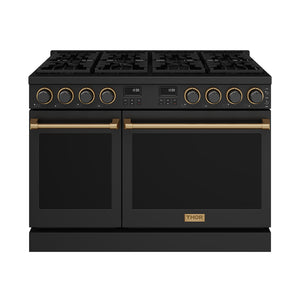 THOR Kitchen Contemporary 48" 7.6 cu. ft. Natural Gas Range with Convection Oven in Black with Bronze Accents, ARG48B-BRZ