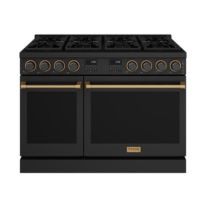 THOR Kitchen Contemporary 48" 7.6 cu. ft. Natural Gas Range with Convection Oven in Black with Bronze Accents, ARG48B-BRZ