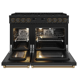 THOR Kitchen Contemporary 48" 7.6 cu. ft. Natural Gas Range with Convection Oven in Black with Bronze Accents, ARG48B-BRZ