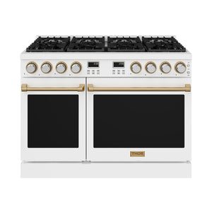 THOR Kitchen Contemporary 48" 7.6 cu. ft. Natural Gas Range with Convection Oven in White with Bronze Accents, ARG48W-BRZ