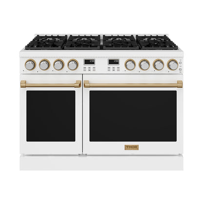 THOR Kitchen Contemporary 48" 7.6 cu. ft. Natural Gas Range with Convection Oven in White with Bronze Accents, ARG48W-BRZ