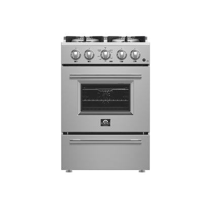 FORNO Breno 24" 2.3 cu. ft. Freestanding Gas Range with 4 Sealed Burners in Stainless Steel, FFSGS6272-24