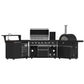 FORNO Outdoor Kitchen Set - Gas Grill with 4 Burners, Gas Pizza Oven, Sink Module/Beverage Center with Black Sintered Stone Countertop